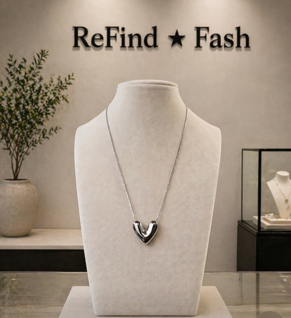 Stainless Steel Silver Puffy Heart Necklace New